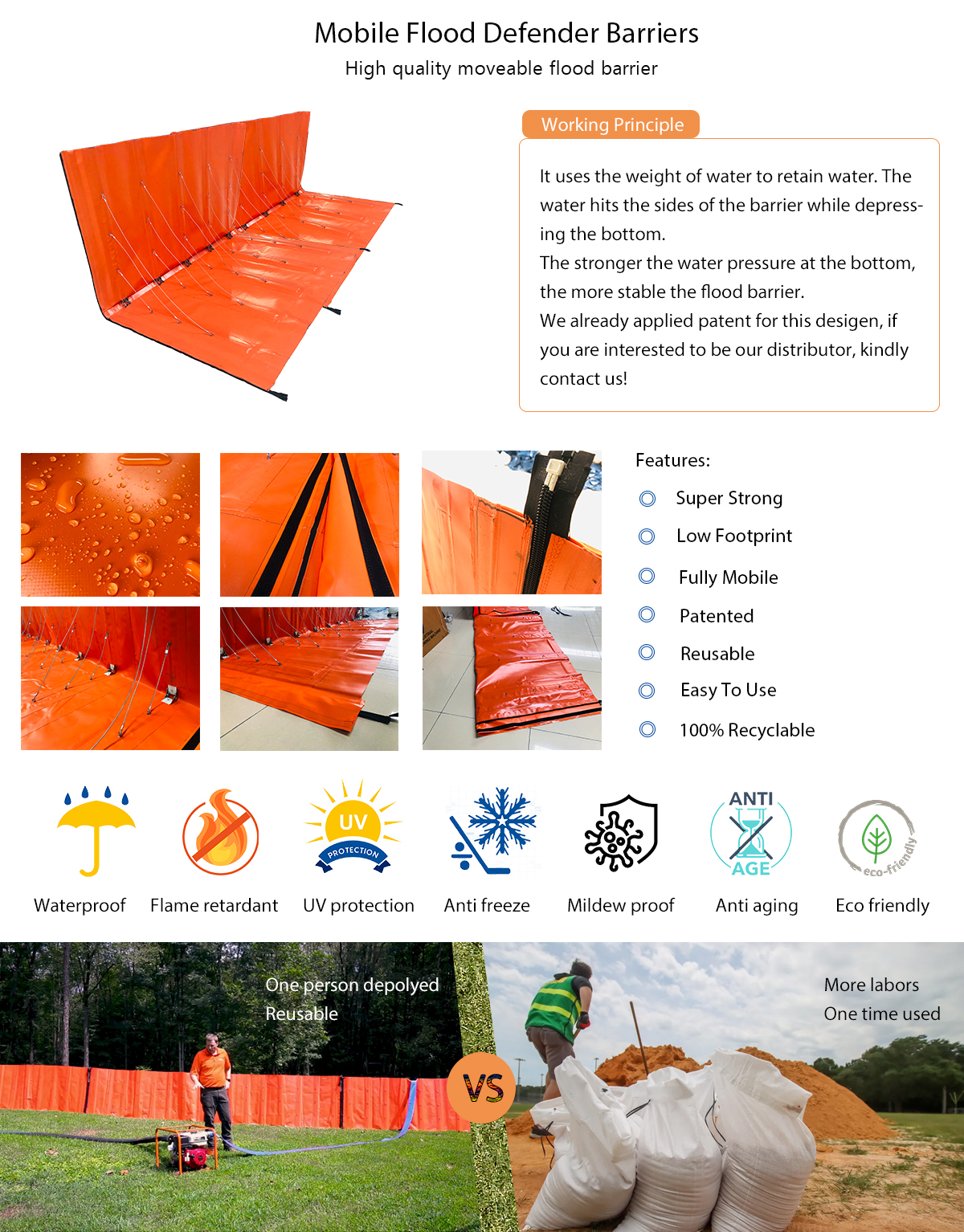 flood barrier fence,PVC tarpaulin barrier fence,residential flood fence,water protection fence