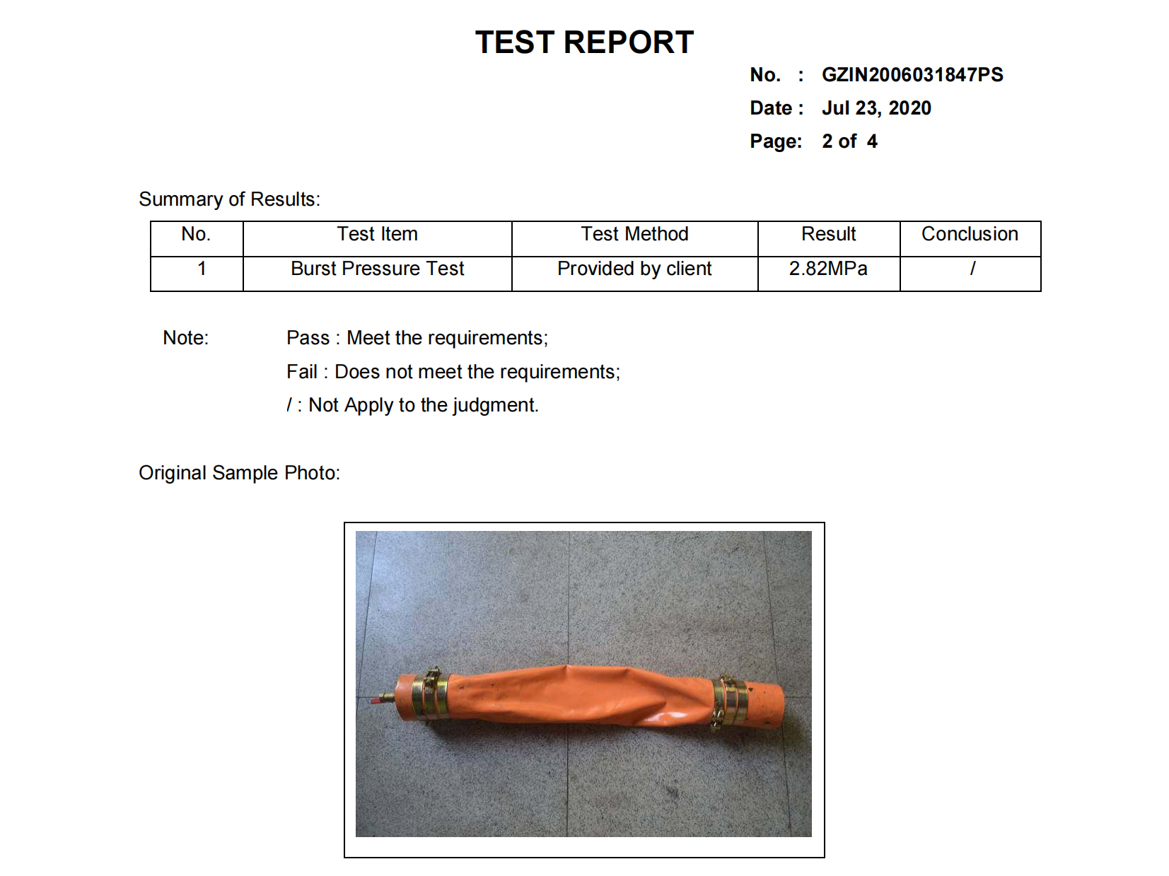 Burst pressure testing report for 0.9mm PVC coated tarpaulin