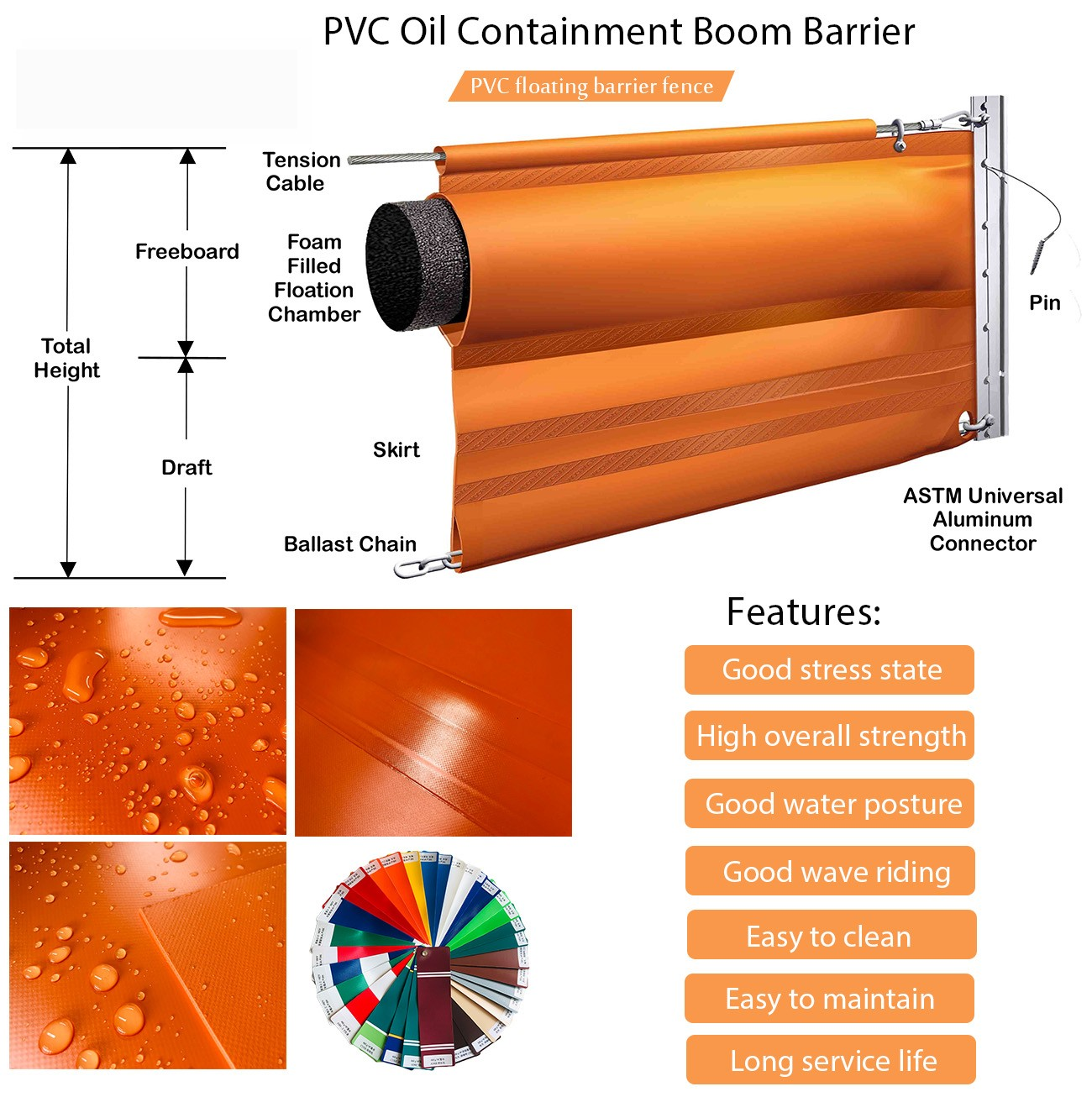 PVC oil containment boom barrier