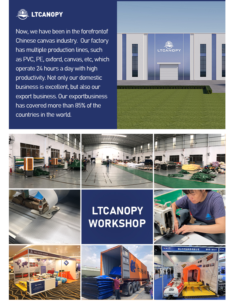 LTCANOPY workshop PVC coated tarpaulin raw material supplier and processing manufacturer