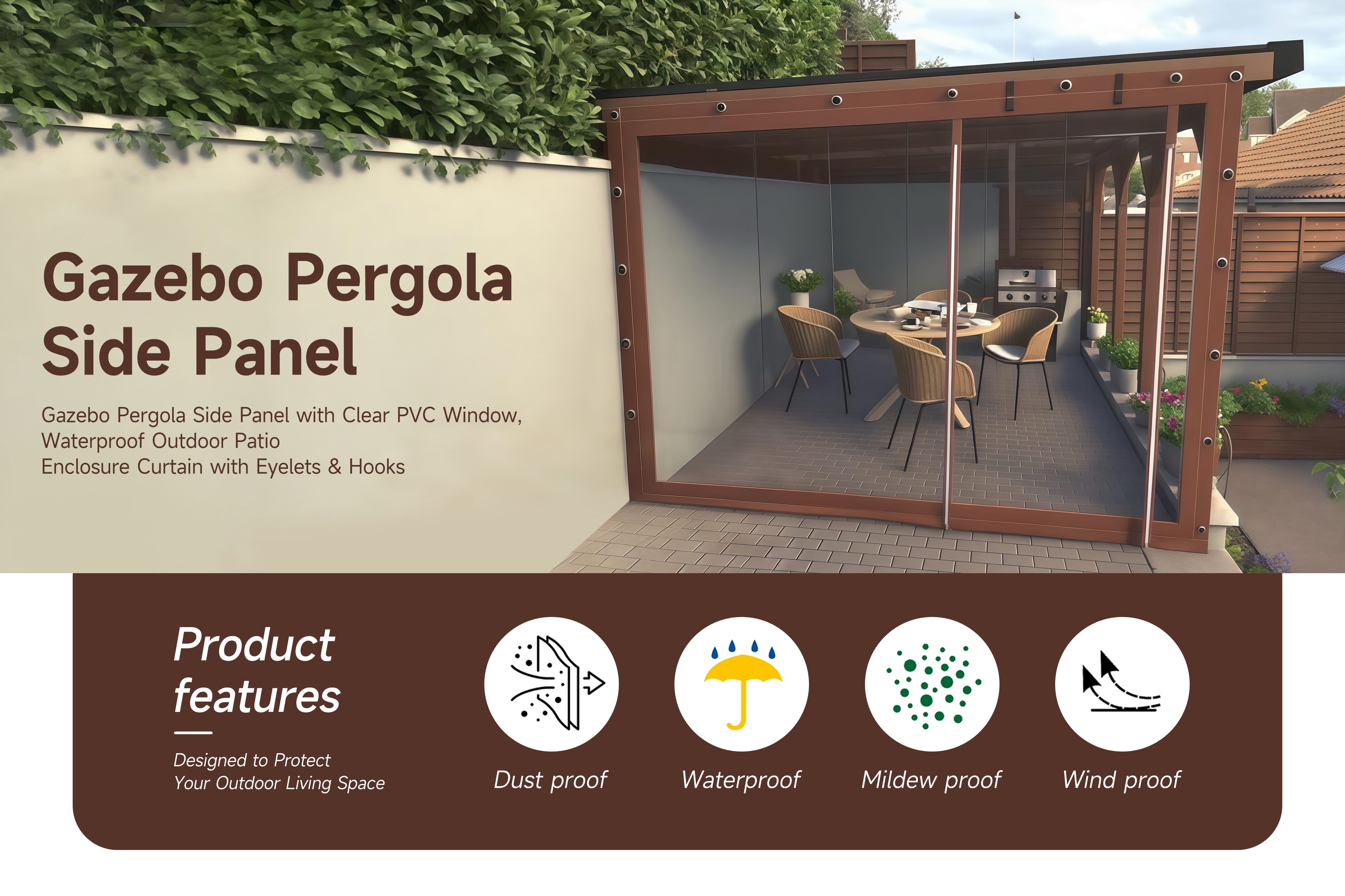 Gazebo Side Panel,Pergola Side Curtain,Clear PVC Patio Enclosure,Outdoor Gazebo Side Wall,Waterproof Gazebo Curtains