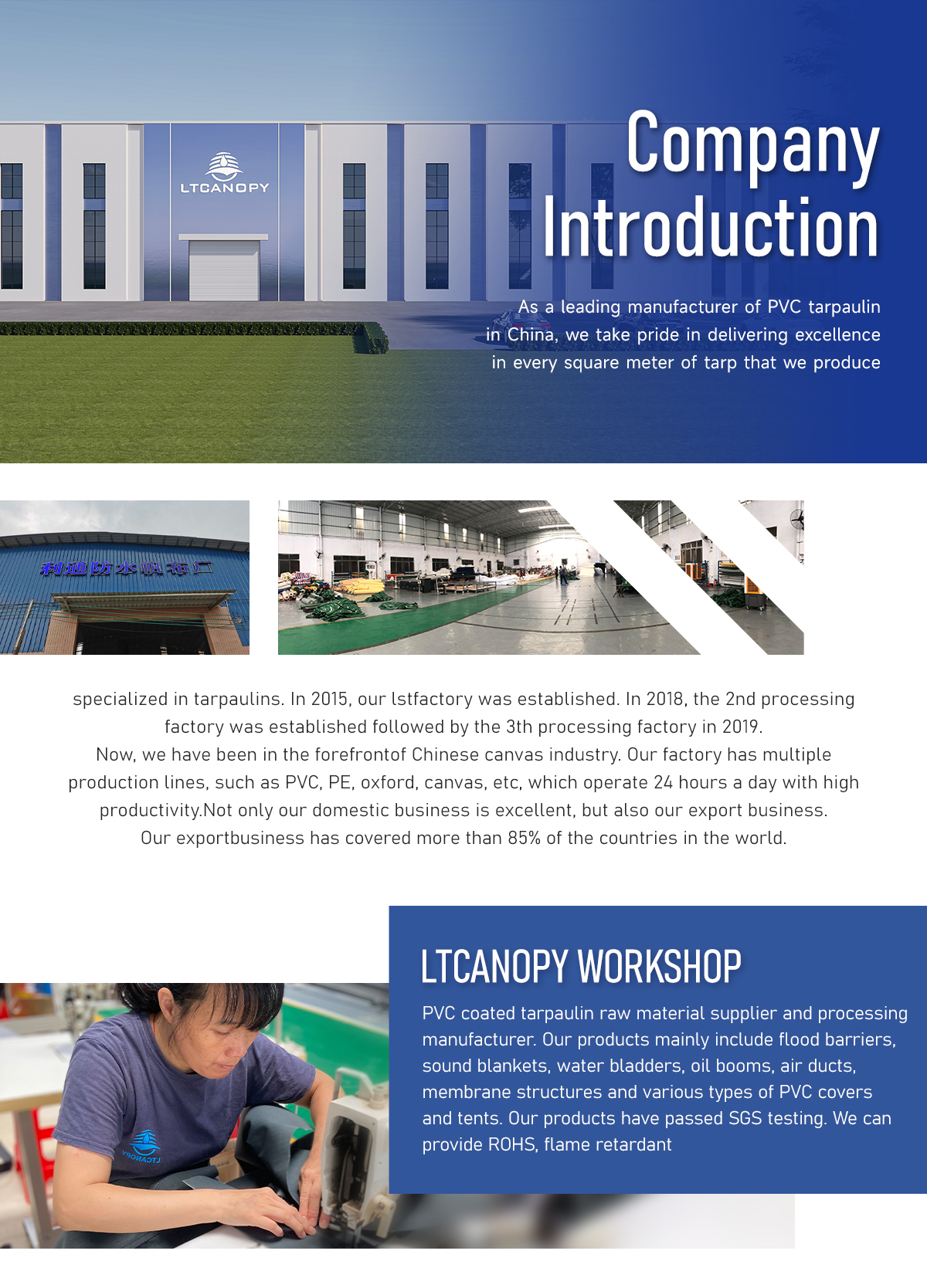 LTCANOPY workshop PVC coated tarpaulin raw material supplier and processing manufacturer