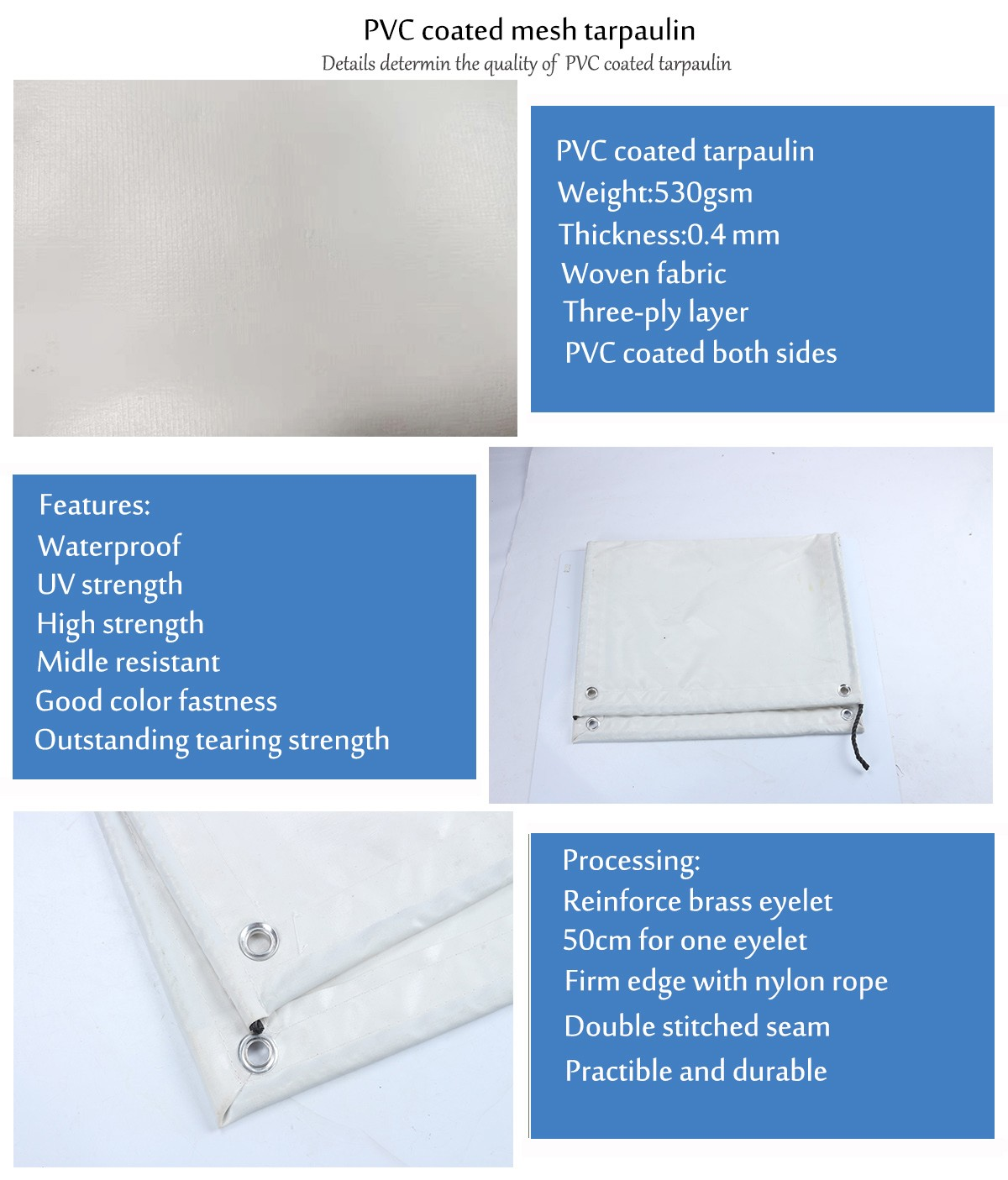 White PVC coated tarpaulin for awning cover