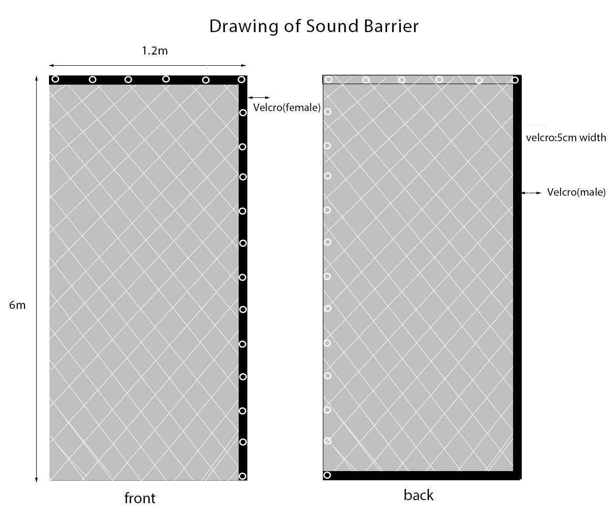 Drawing of acoustic soundproofing curtain