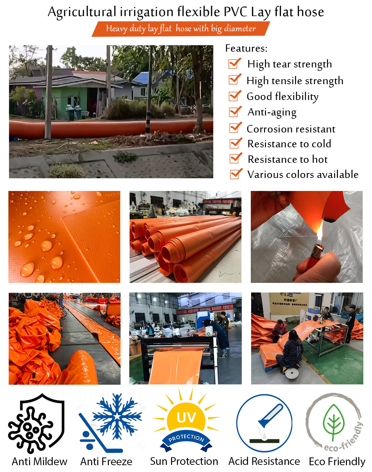 Agricultural irrigation flexible PVC Lay flat hose