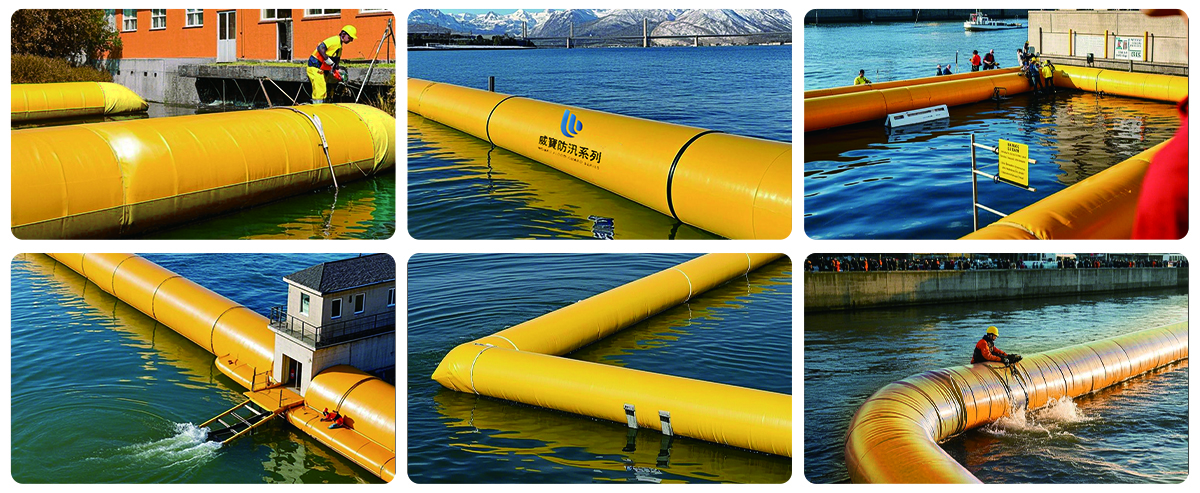 inflatable flood barrier,building flood protection,water diversion barrier,emergency flood control,PVC flood barrier