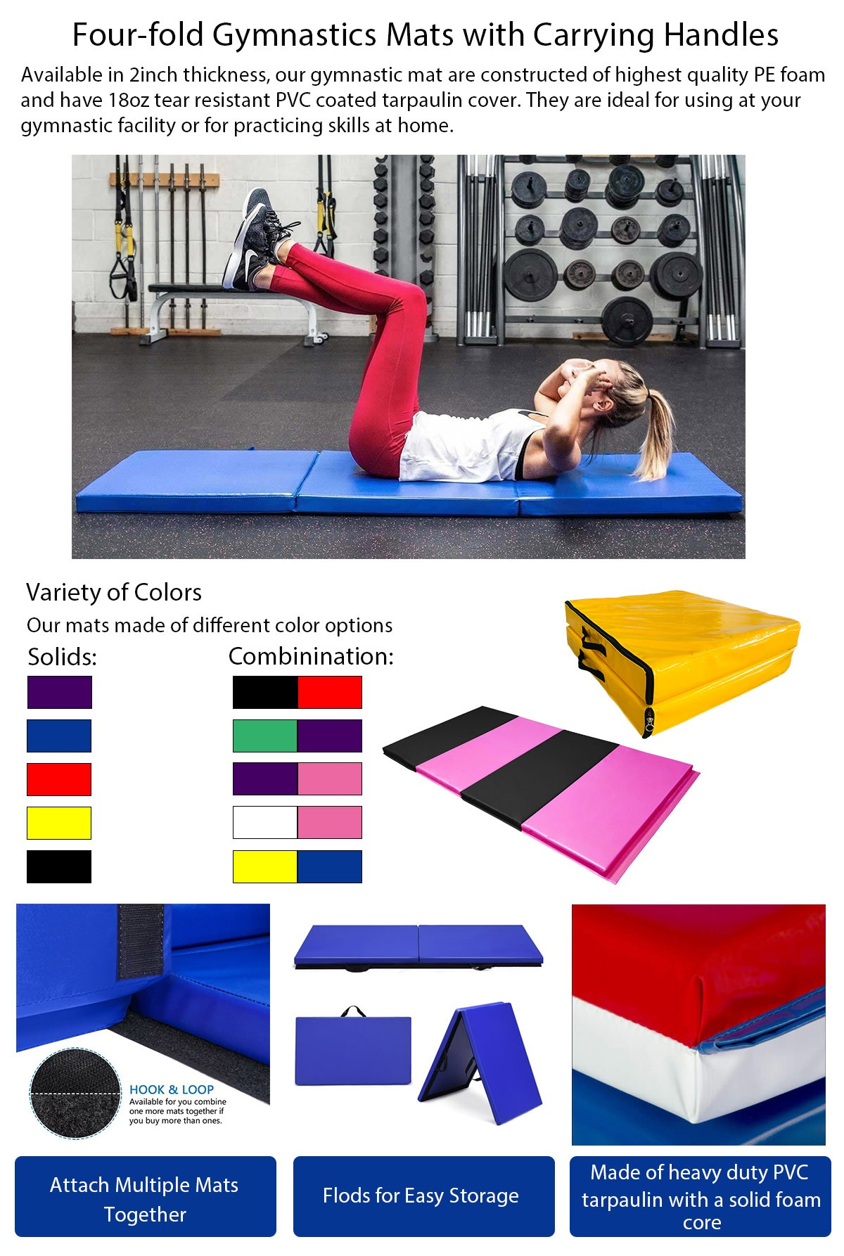 Four-fold Gymnastics Mats with Carrying Handles