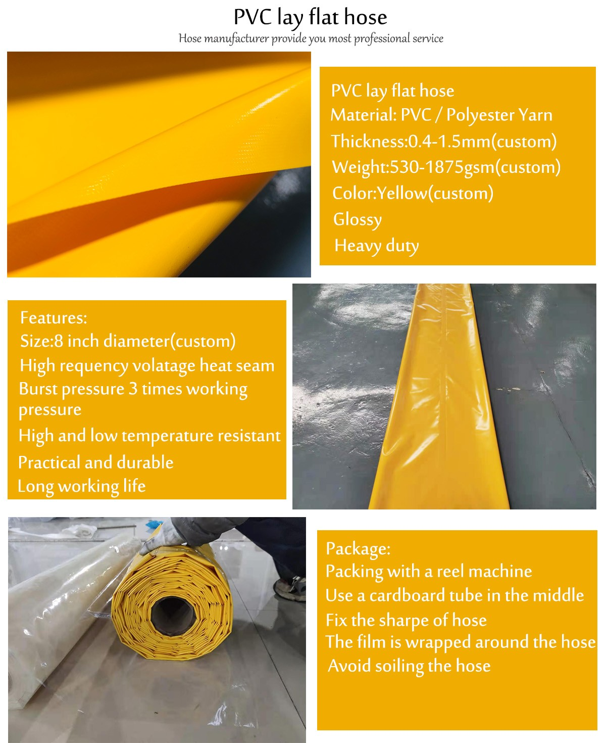Big diameter PVC heavy duty lay flat hose