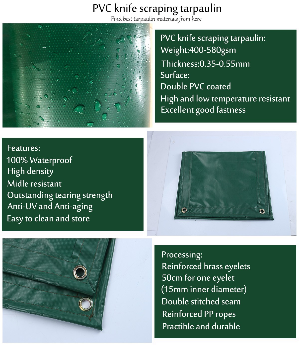 Green PVC knife coated tarpaulin for container protective cover