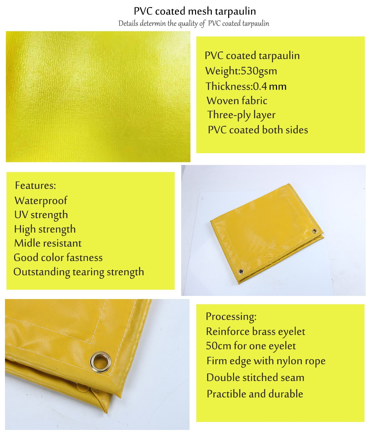 Yellow heavy duty PVC coated tarpaulin roll