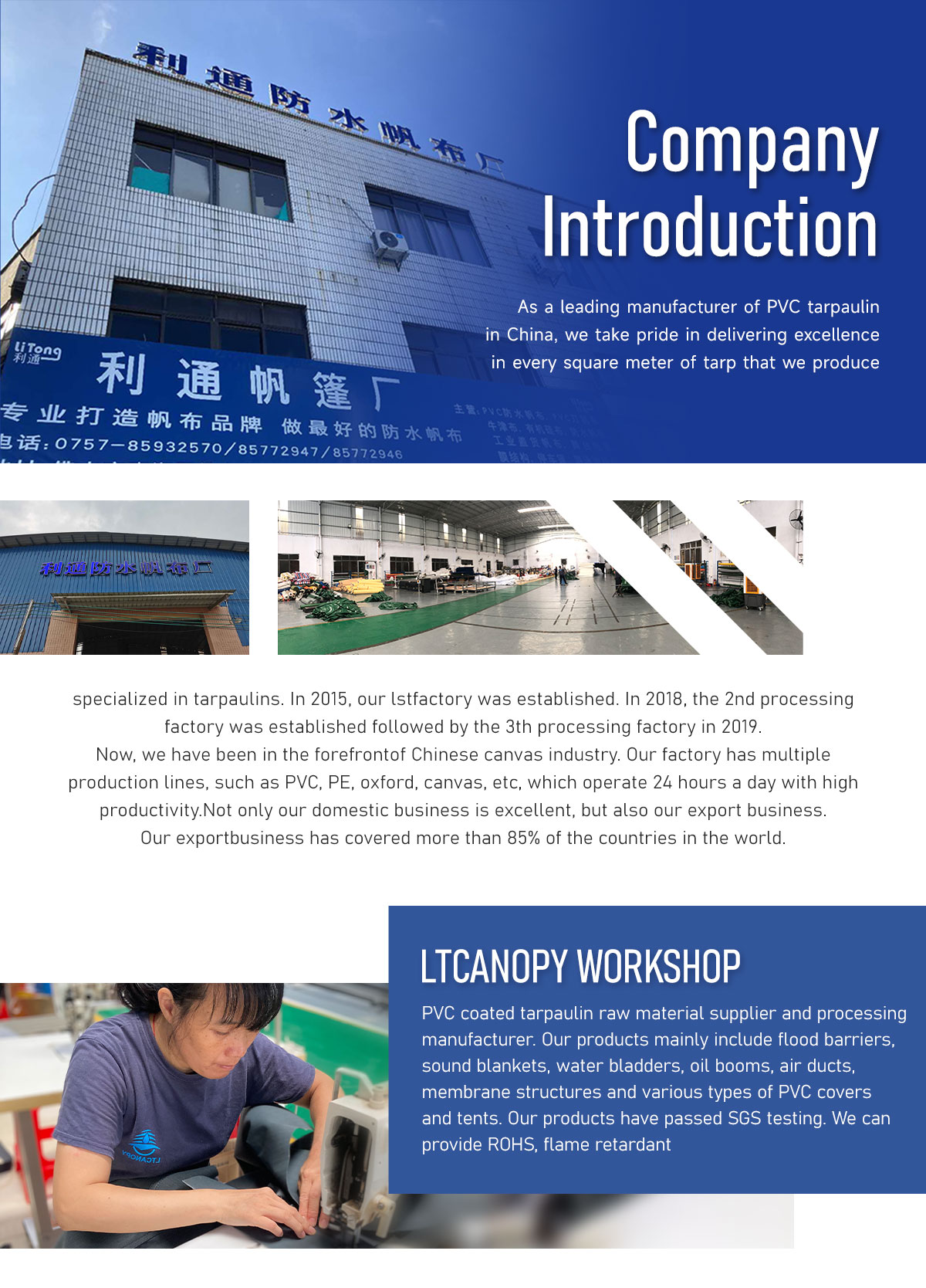 LTCANOPY workshop PVC coated tarpaulin raw material supplier and processing manufacturer