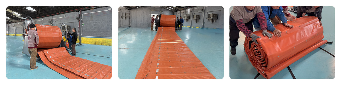 Easy-to-deploy flood barrier with quick retraction for flood protection