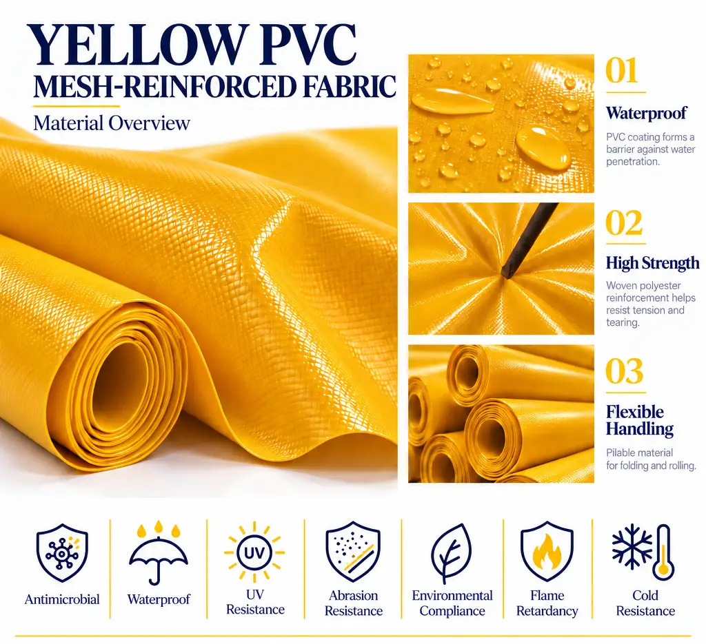 Yellow PVC Mesh-Reinforced Airbag Fabric