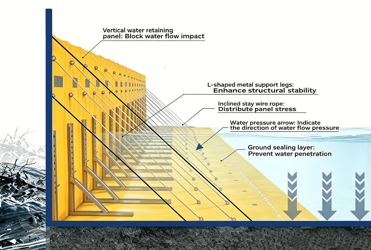 Fence flood barrier working principle diagram