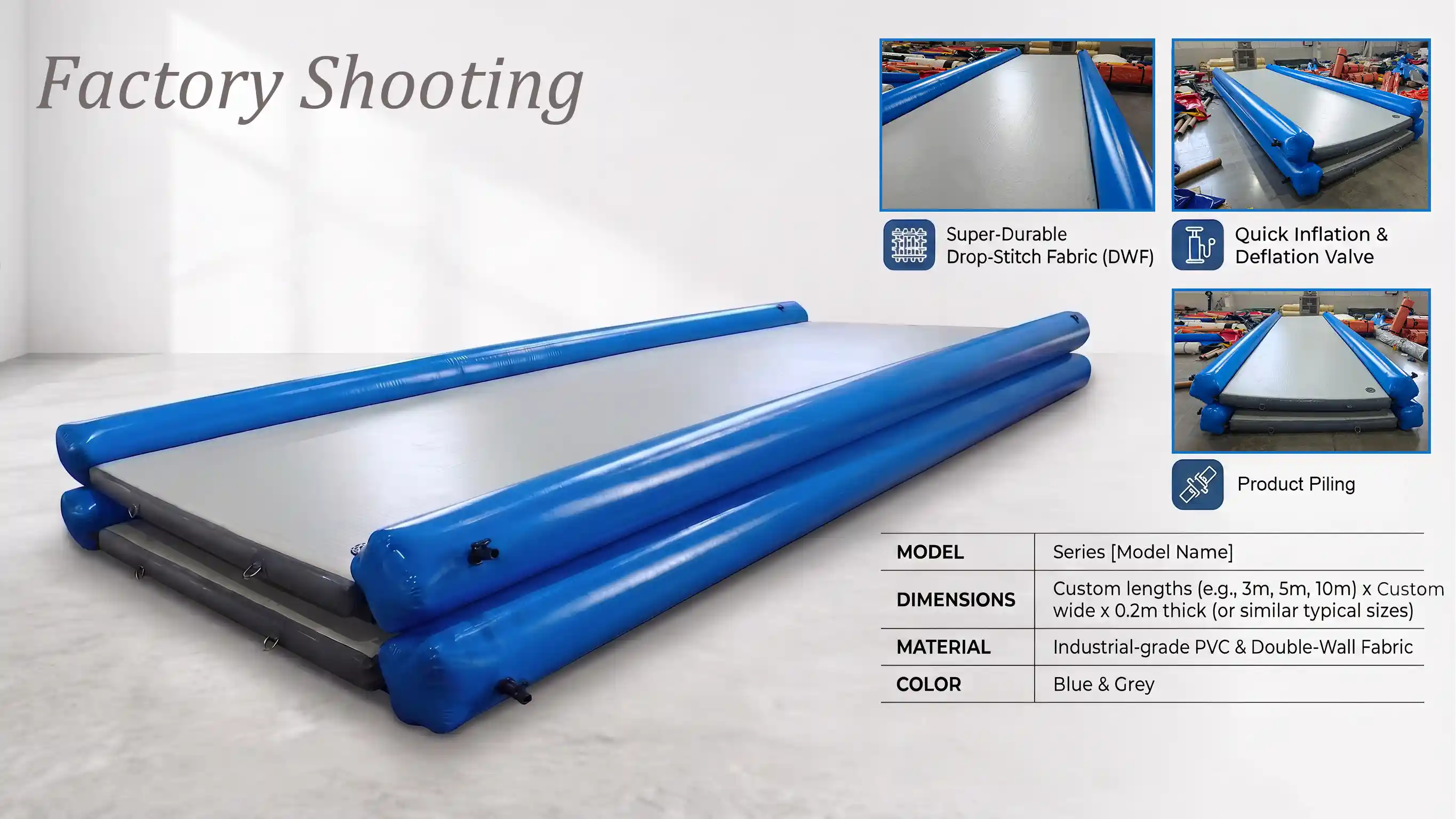 Factory Real‑Shot Drop‑Stitch Inflatable Water Platform With Parameter Table