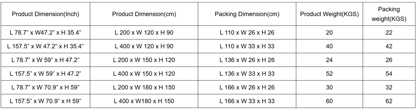 Fence-type flood protection barrier dimensions and specifications table