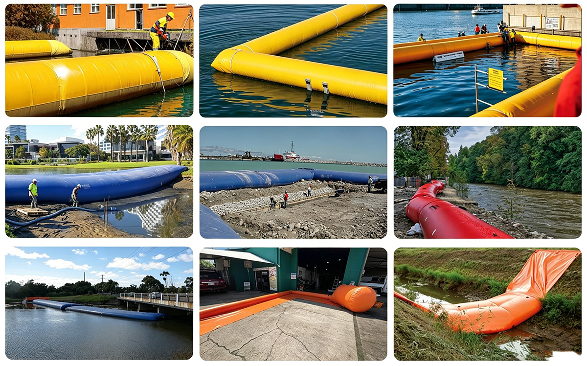 Different inflatable flood barrier applications
