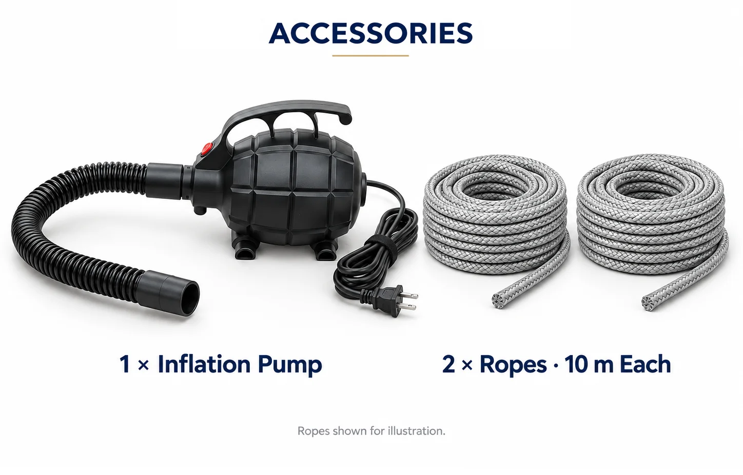 Car flood airbag pump and two 10-metre securing ropes