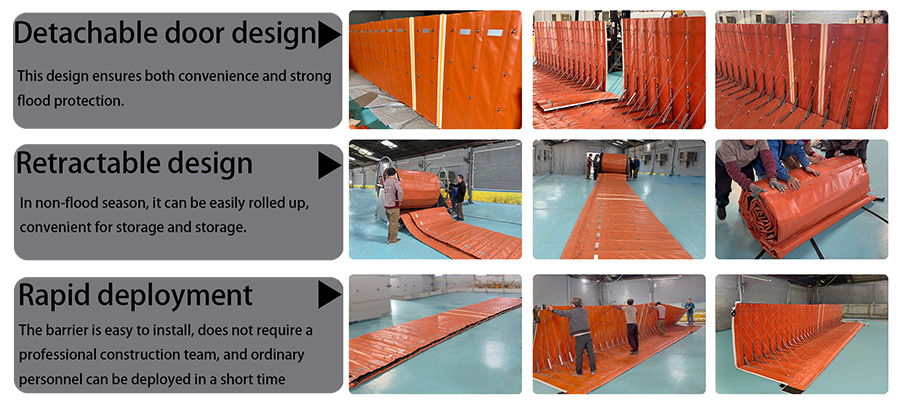 Step-by-step flood barrier installation, deployment and storage demonstration