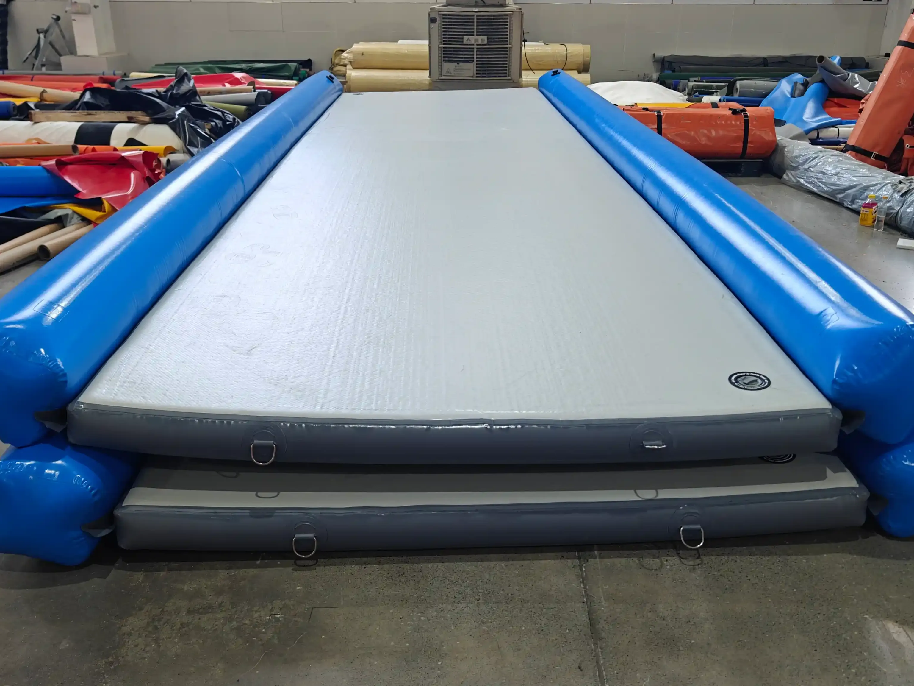 Factory stacked drop‑stitch inflatable water platform finished products