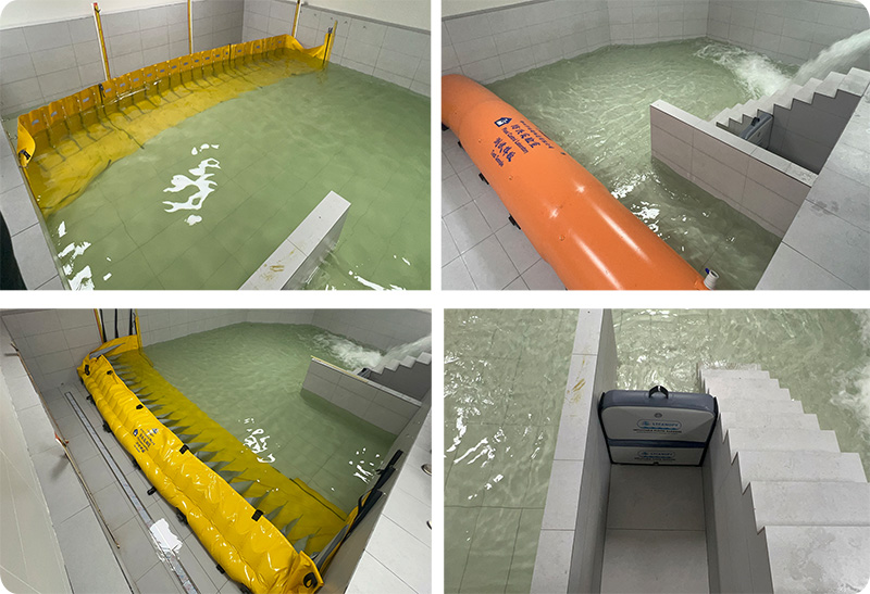 Flood barrier performance testing in self-owned flood control laboratory with water flow simulation