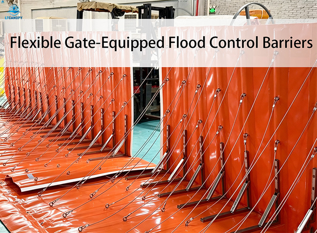 Litong flexible gate-equipped flood control barriers, reusable water gate flood barrier system with detachable door