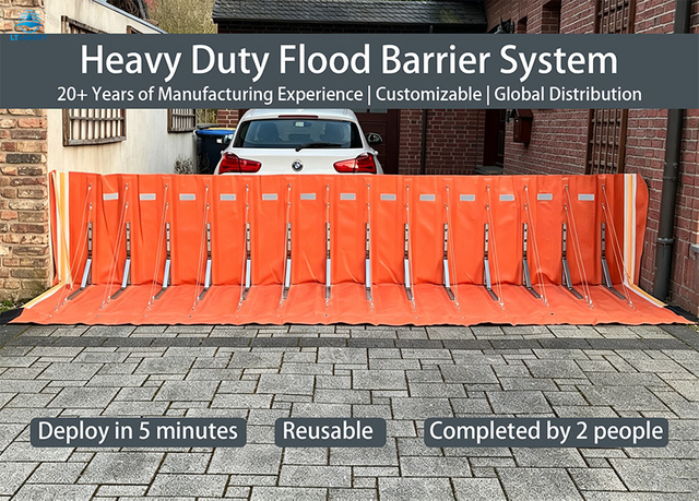 Residential driveway flood barrier installed to protect home from floodwater