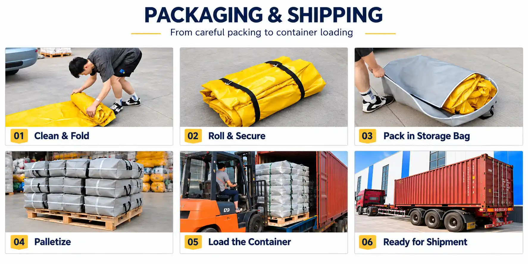 Car flood airbag folding, packing and container loading