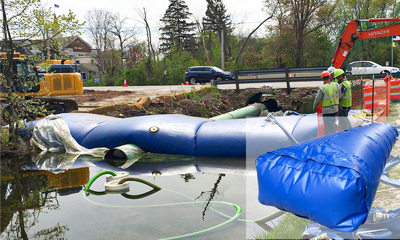 Square water filled inflatable flood barrier for underground car park & factory spill containment