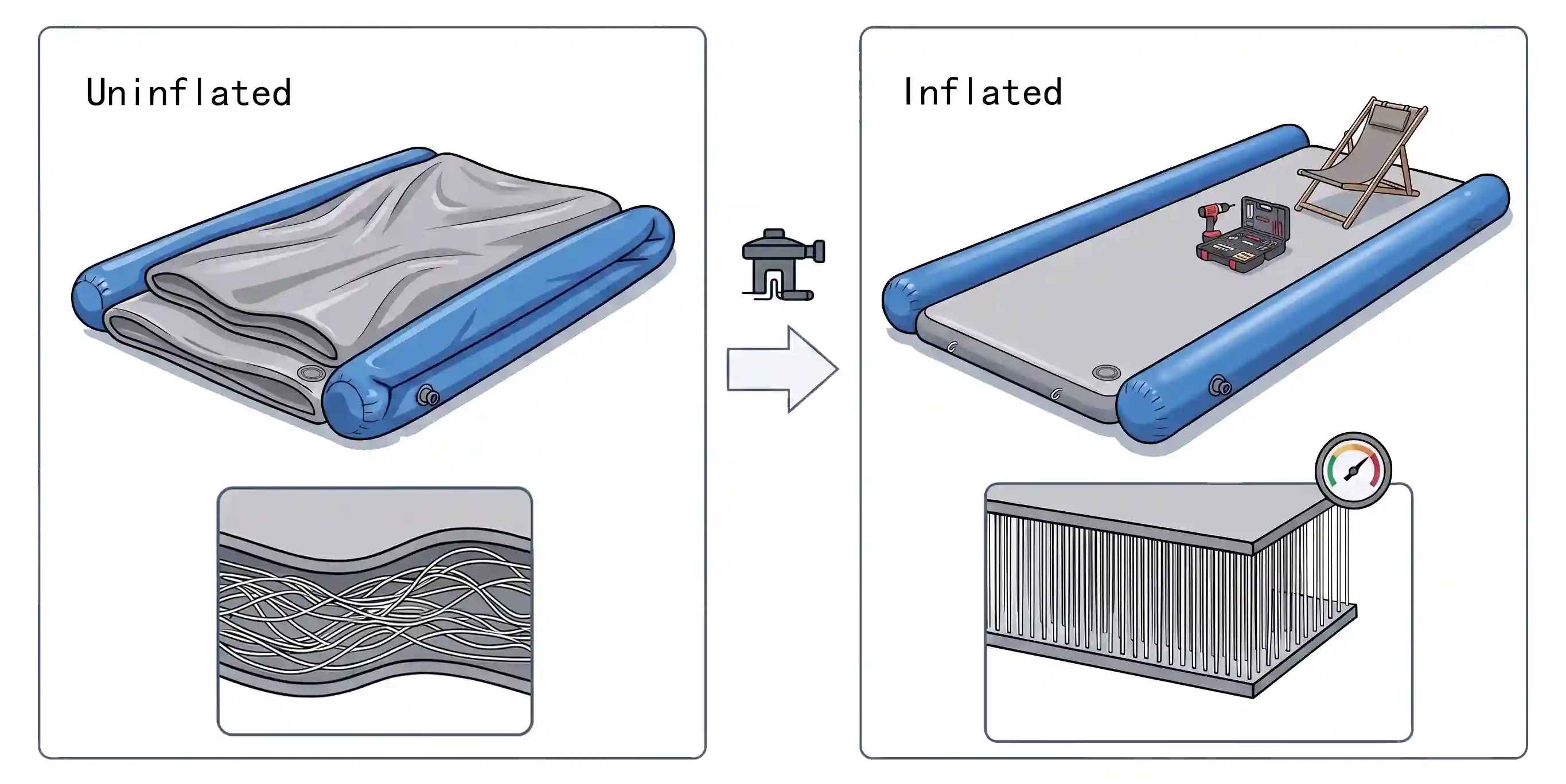 Drop‑Stitch Platform Inflation & Deflation Storage Principle Diagram